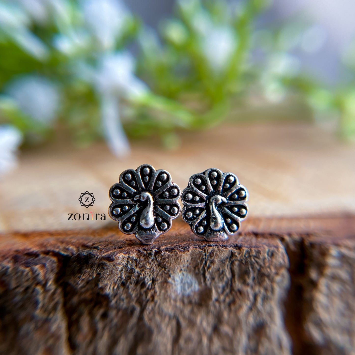 Mayri Oxidised 92.5 Silver Studs - Peacock