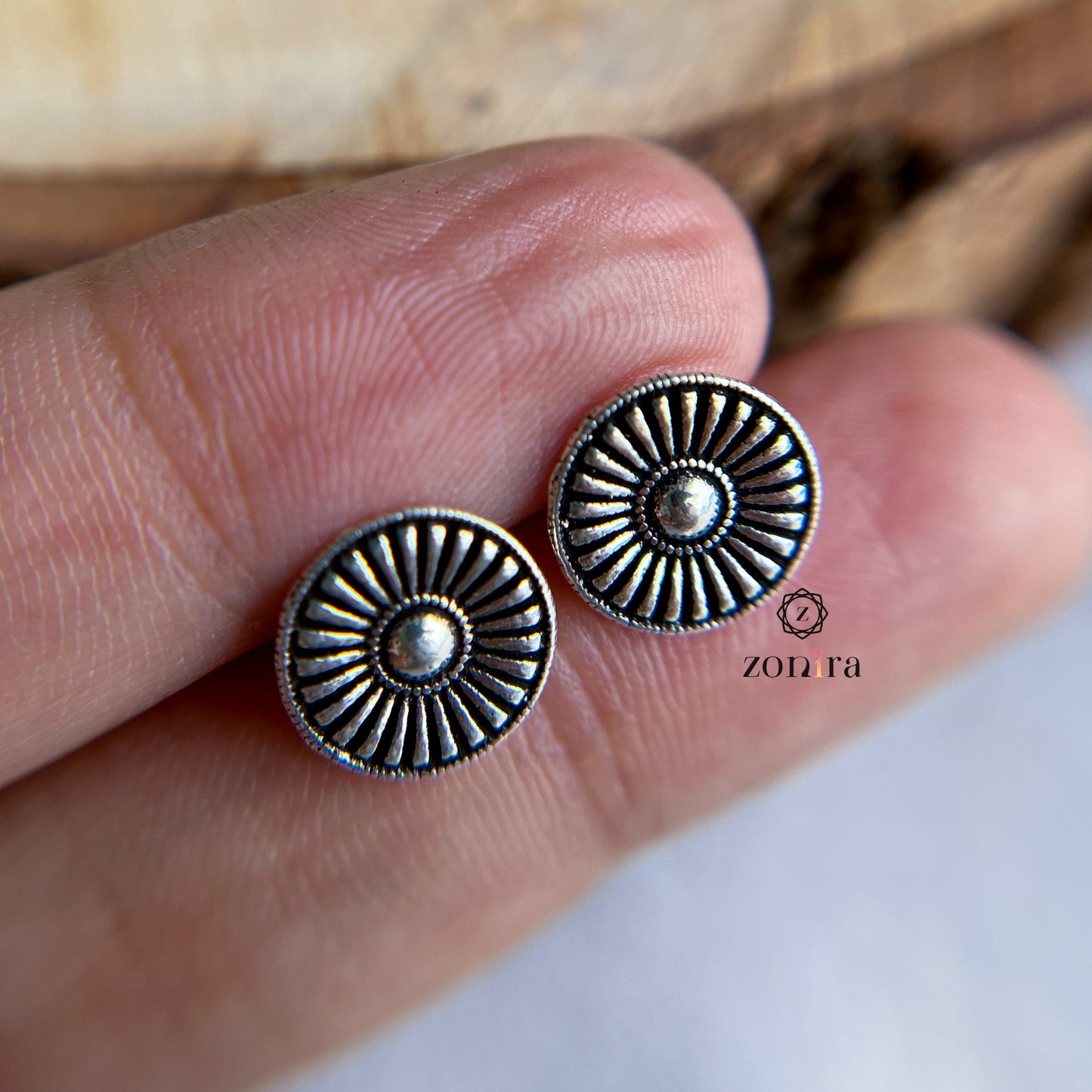 Mayri Oxidised 92.5 Silver Studs - Shield