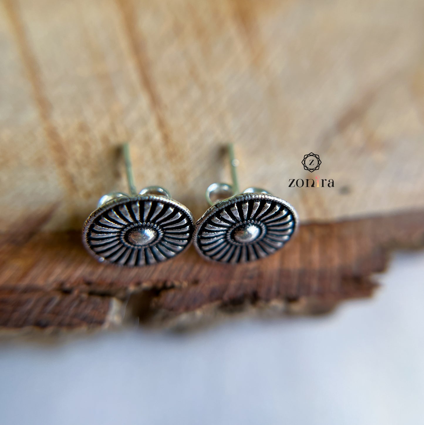 Mayri Oxidised 92.5 Silver Studs - Shield