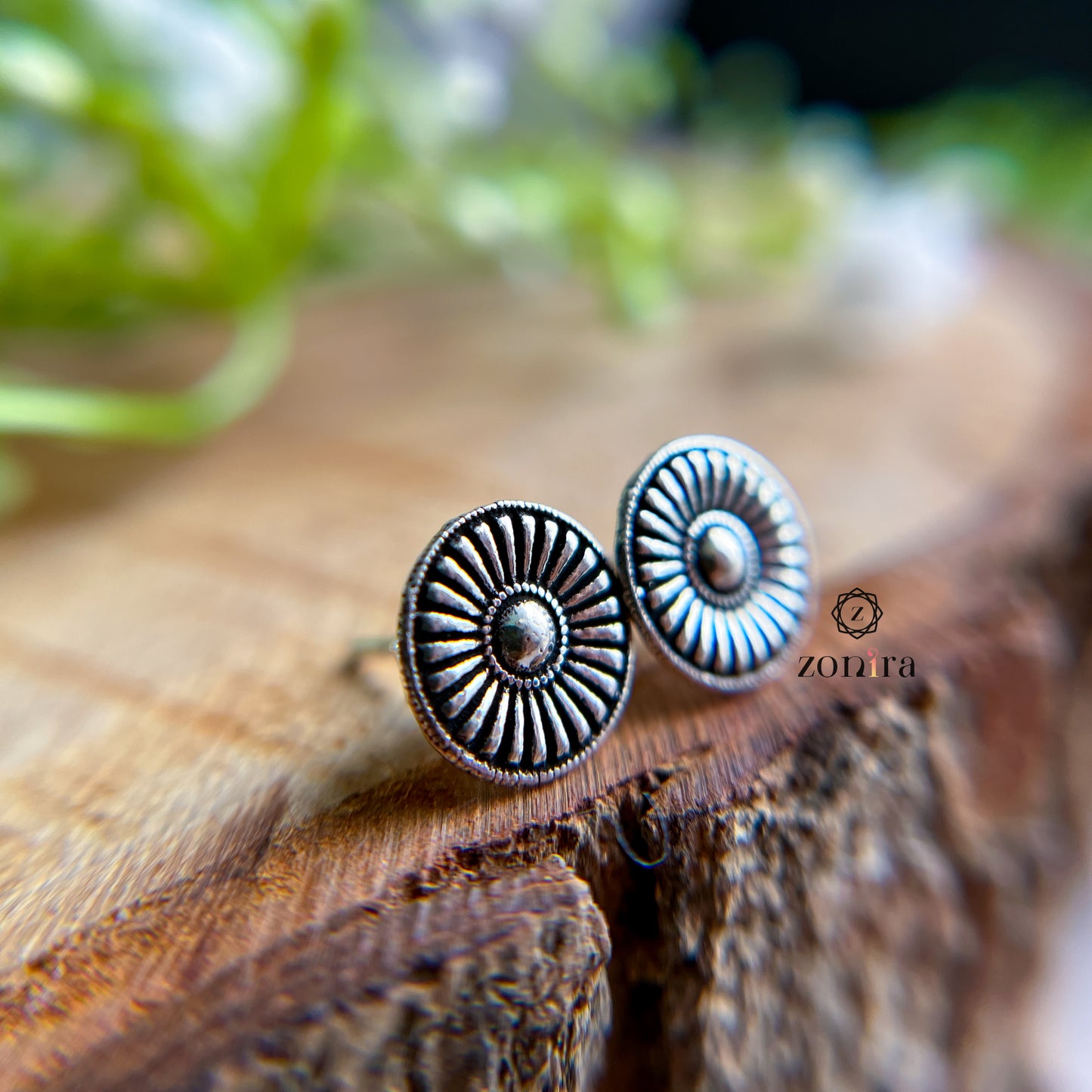 Mayri Oxidised 92.5 Silver Studs - Shield