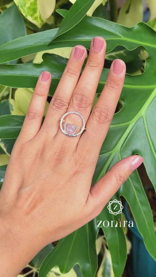 Sifar Silver Ring - Raw Rose Quartz